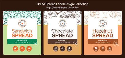 Bread Spread label design, Sandwich Spread, Chocolate Hazelnut Spread Premium Label packaging Design, product packaging design, jar label design editable vector file for print template download