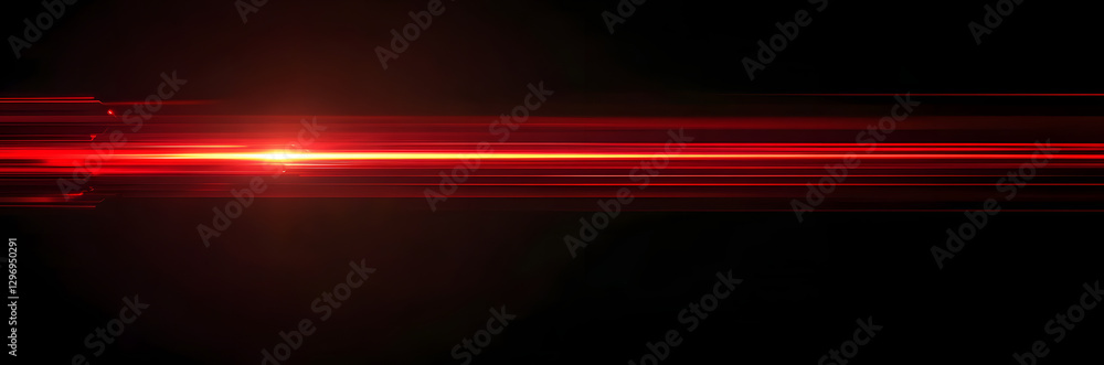 Poster red speed light horizontal straight line on black background. realistic vector illustration of abstr