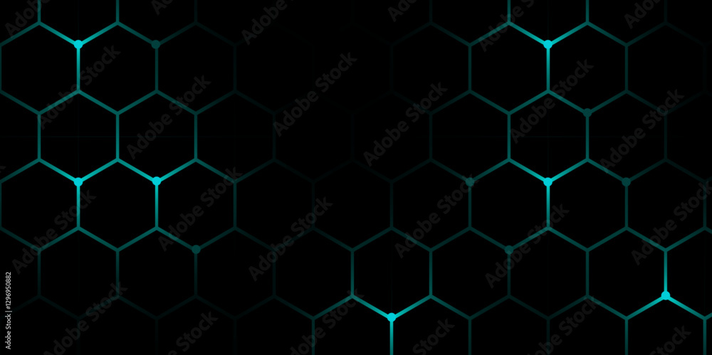 Poster high-tech honeycomb texture with neon glow. modern geometric hexagon structure with luminous accents