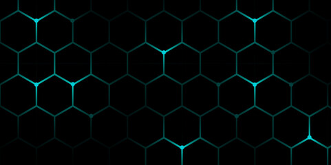 Abstract Hexagonal Grid Background with Glowing Lines. Futuristic Technology Hexagon Pattern with Light Effects. Hexagon. Illustration. Vector. 