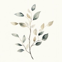 Watercolor botanical branch, abstract foliage, minimalist art, for home decor
