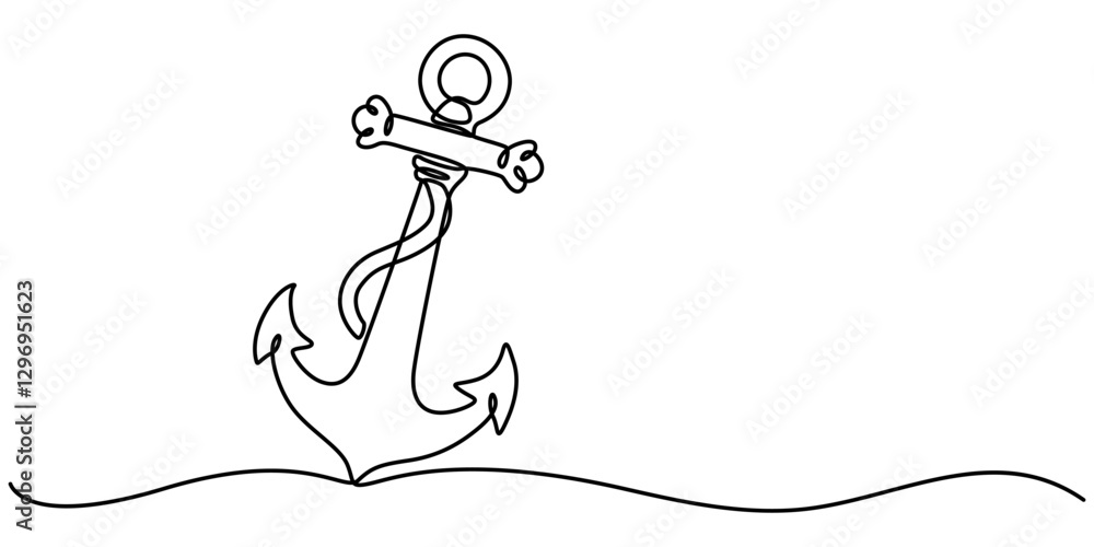 Aufkleber ship anchor continuous line drawing and minimalist style isolate outline vector icon, continuous lin