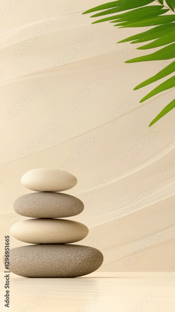 Poster balancing serenity stacked stones display tranquil setting minimalist design