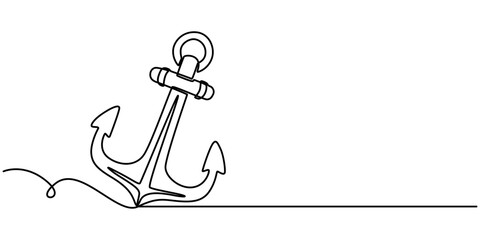Ship anchor continuous line drawing and minimalist style isolate outline vector icon, Continuous line drawing of sea anchor, Large sea anchor of the ship. Set of sea ocean elements. pro concept style. © SREESADHIN