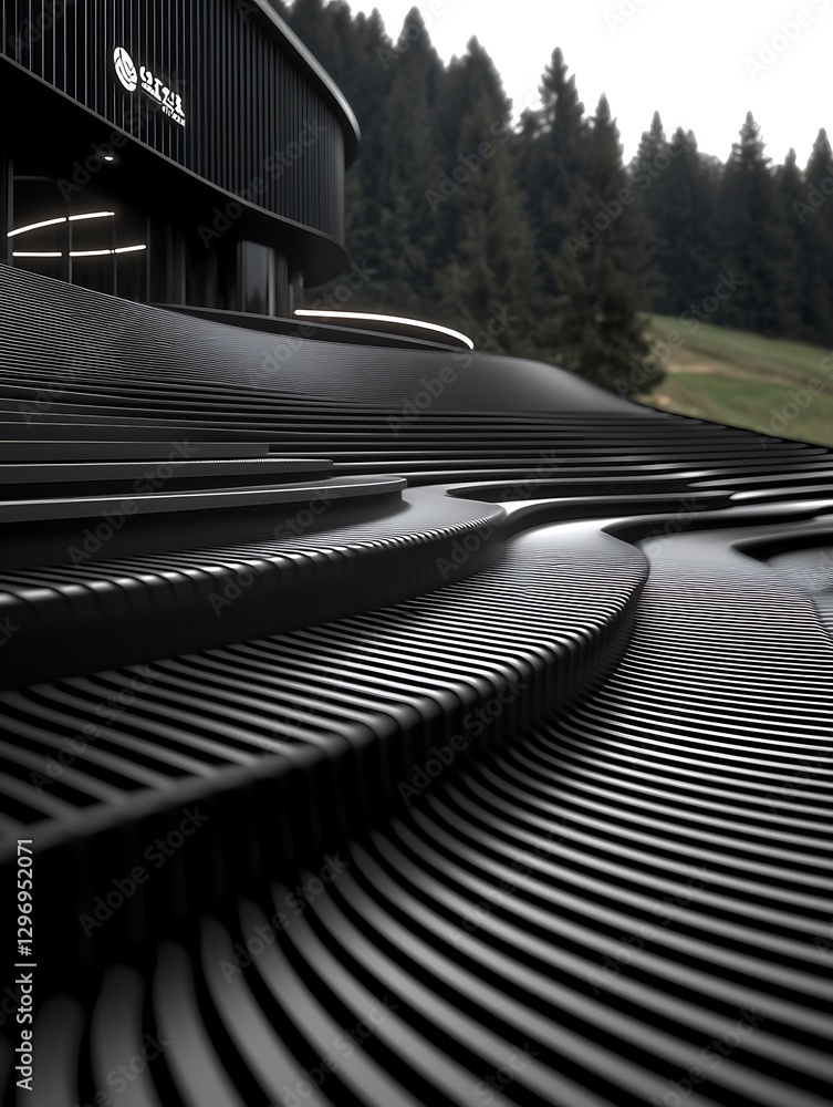 Aufkleber modern architectural design with undulating forms and natural backdrop