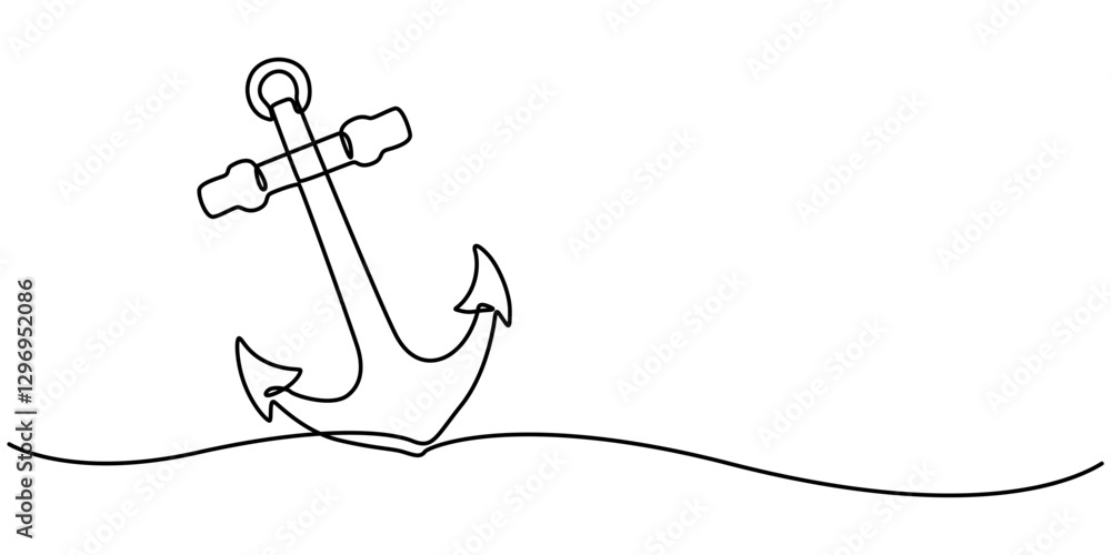 Aufkleber ship anchor continuous line drawing and minimalist style isolate outline vector icon, continuous lin