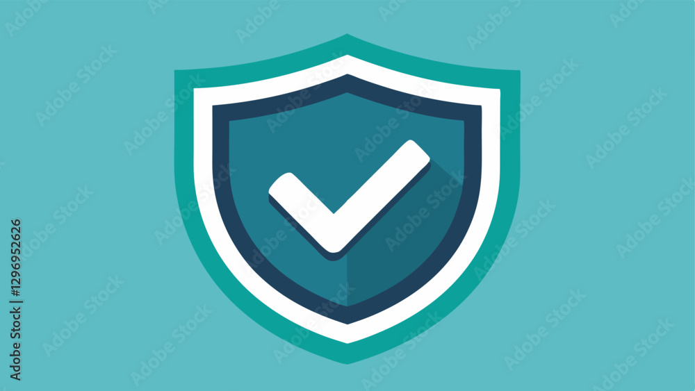 Poster shield and check mark a shield with a prominent check mark to indicate security and protection in fi
