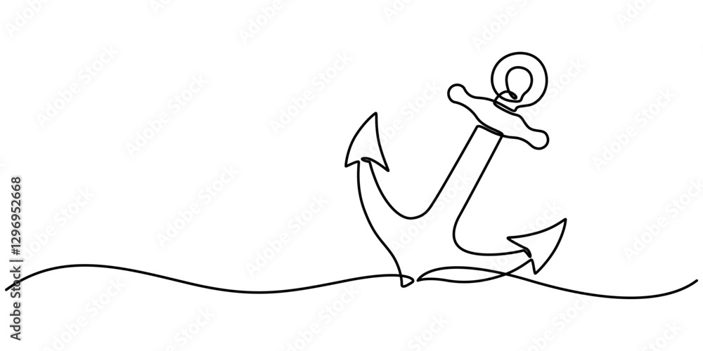 Aufkleber ship anchor continuous line drawing and minimalist style isolate outline vector icon, continuous lin