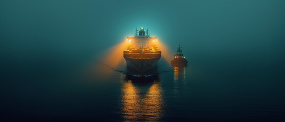 Obraz premium A container ship at night illuminated by powerful _001