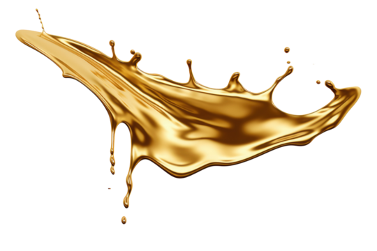 melted gold dripping splash isolated on transparent background