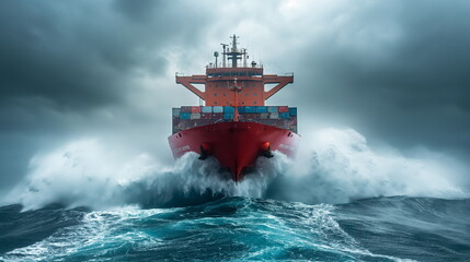A container ship in a storm heeling on high waves _005