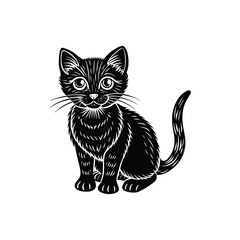 Fototapeta premium black and white cat cartoon on white background