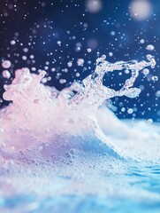 An artistic shot of foam and splashing water, with an emphasis on details, color gradient