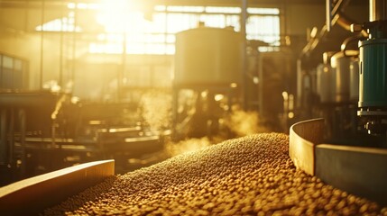Golden Hour at the Soybean Processing Plant: A Glimpse into Agricultural Industry