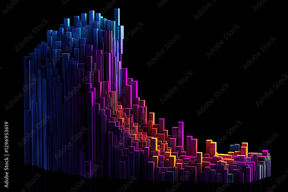 Poster 3D business graph with organized bars and information blocks. Abstract infographic element. Business growth and development to success concepts