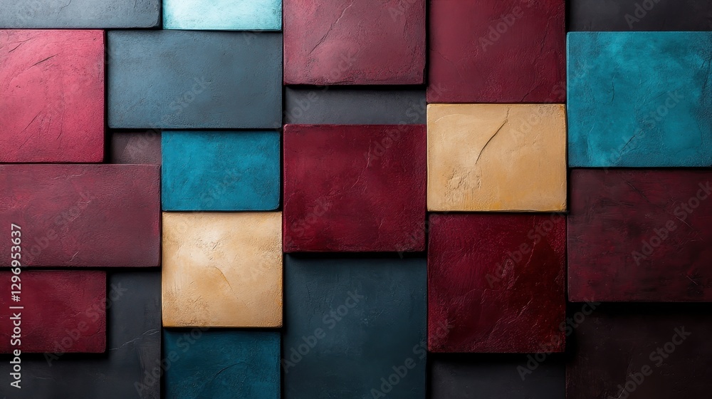 Poster a dynamic composition of bold color blocks arranged in an abstract layout that invites viewers to ex