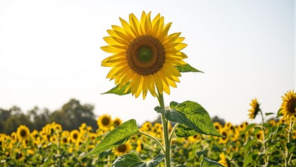 Vibrant sunflower branch reaching for the sun in a lush field symbolizing growth and positivity