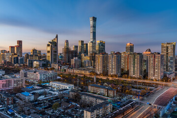 Naklejka premium The diverse urban architectural landscapes of Beijing, China at sunset