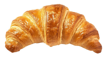 Freshly baked croissant with golden flaky layers, crispy and detailed texture, isolated on white background, PNG format, top view