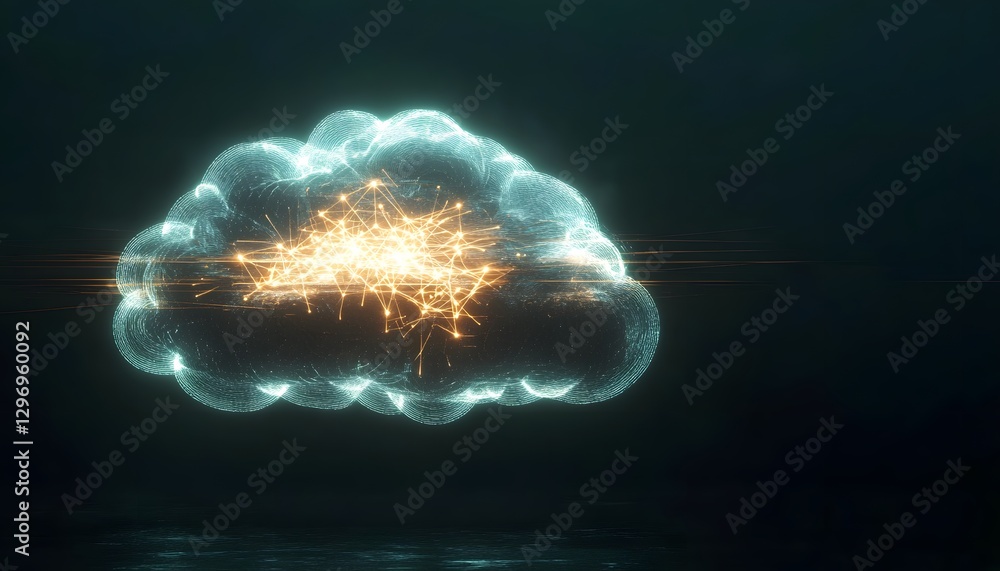 Aufkleber glowing digital cloud with network connections and reflection underneath it