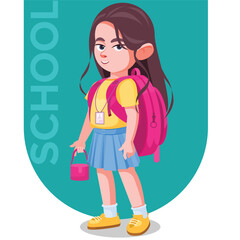 School Girl with backpack, back to school concept illustration
