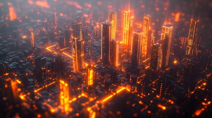 Fototapeta premium Futuristic smart city technology interface overlay on an aerial view – Generative AI