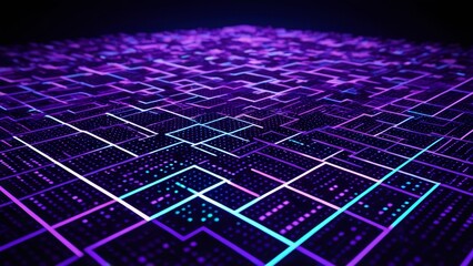 Stunning abstract maze of glowing lines in purple and blue. Geometric design and neon texture create a captivating and modern visual, offering a cyber-inspired composition filled with dynamic energy.