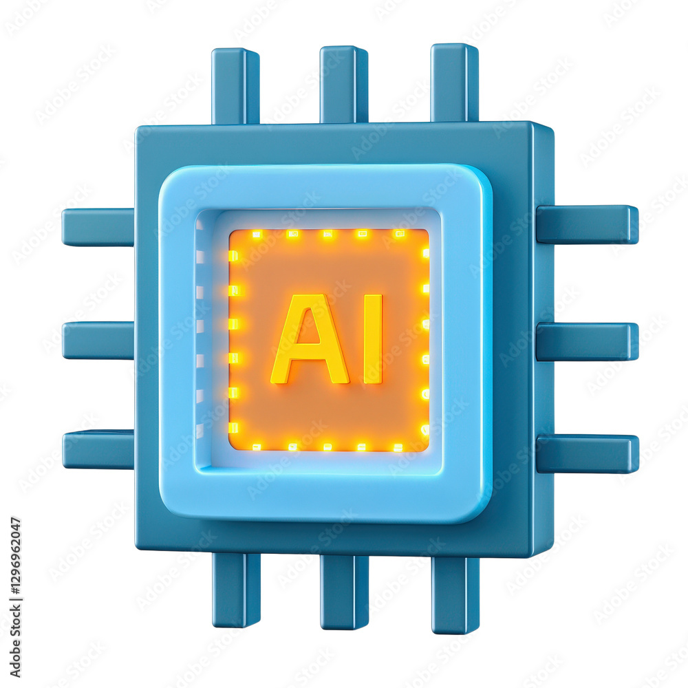 Poster automated ai algorithms, ai chip icon with glowing edges, isolated on white background.