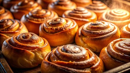 Fototapeta premium Warm Cinnamon Buns Baking in Oven - Delicious Homemade Pastry