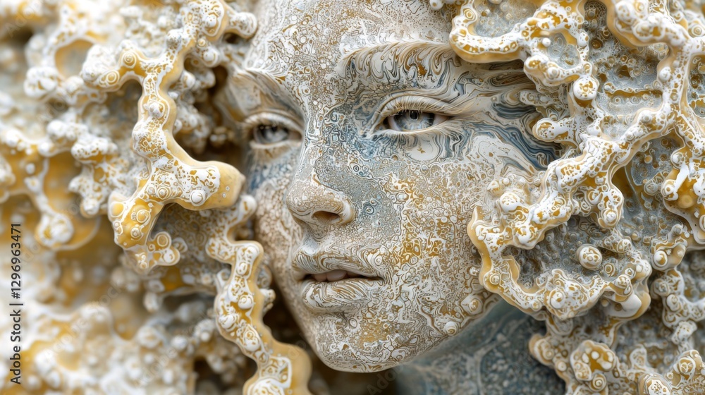 Aufkleber intricate artistic portrait of an abstract face surrounded by organic elements and natural patterns 