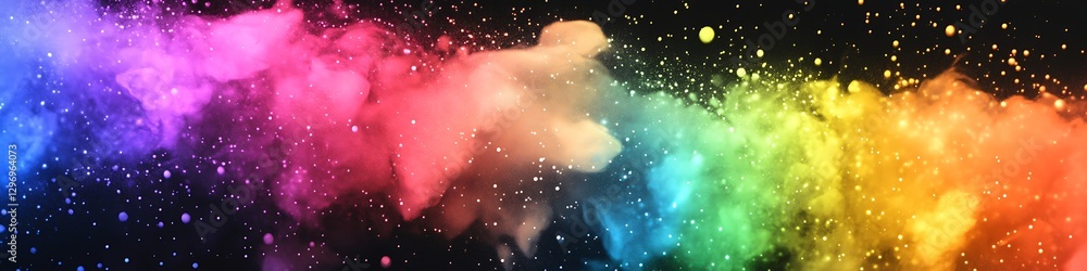Poster a vibrant, abstract fireworks display with a large dark area for text