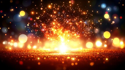 Obraz premium Bright golden particles emanating from a central bright light source
