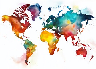 Watercolor World Map Double Exposure Stock Photo: Artistic Geographic Illustration