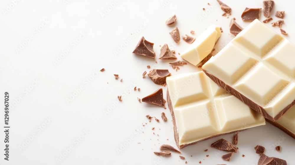 Poster this visually appealing image features a collection of white chocolate bars along with darker chocol