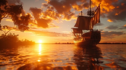 Fototapeta premium An ancient caravel reminiscent of the times of the_010