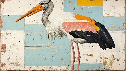 Painted stork on a textured background © Seputih