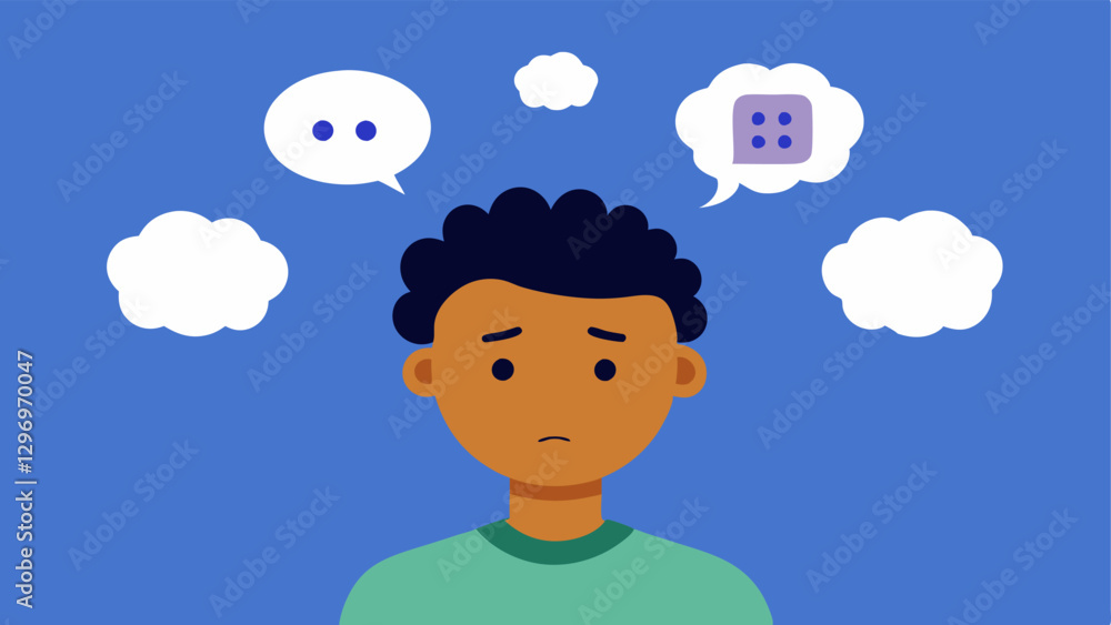 Poster thought bubble a teenager with a thought bubble filled with various conflicting thoughts and emotion