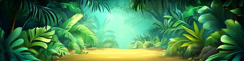 A vibrant jungle background with a clear text area among the foliage