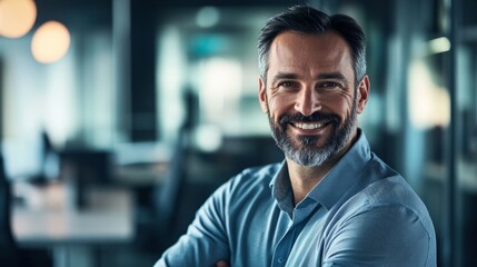 Fototapeta premium Confident businessman with a warm smile, exuding professionalism and approachability. 