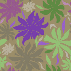 Fototapeta premium Seamless floral vintage vintage multicolor vector modern trendy ink line handmade for fabric design, decor, ceramics, greeting cards, flowers, texture print on dark backgrounds
