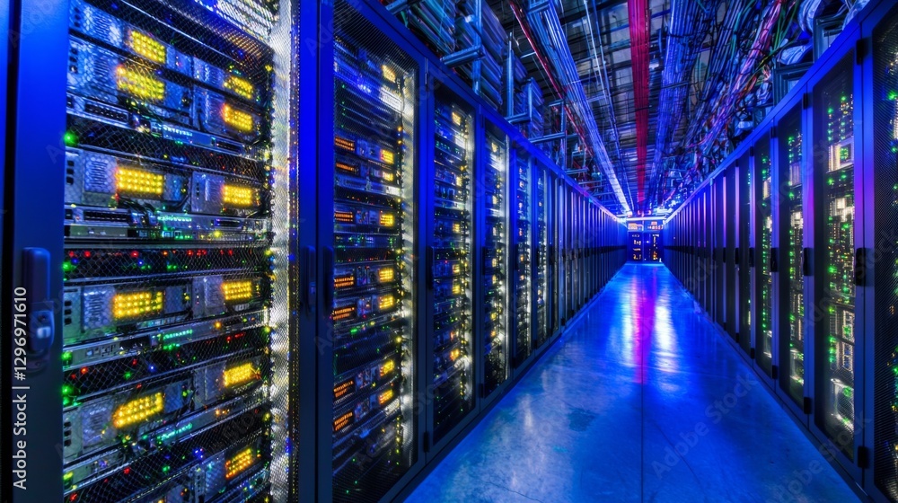 Aufkleber futuristic server room filled with high-tech racks and illuminated equipment showcasing advanced dat