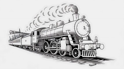 A Vintage Steam Train Illustration line art sketch isolated background. 