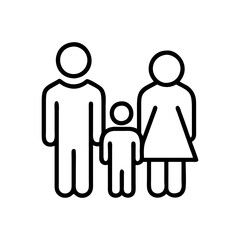 Black and White Icon Depicting a Family of Three. people man, woman and child icons