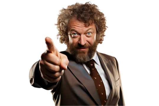 Handsome Man Pointing Forward – Confident and Inspiring Gesture