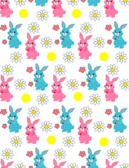 easter pattern pink and blue bunnies