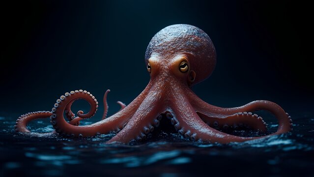 A scarry ocean moster like octopus background image , in the dark ocean.