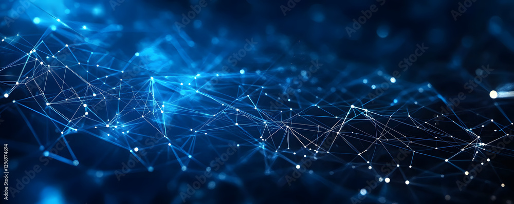 Poster blue technology background with network connections and digital data connection, web banner design f