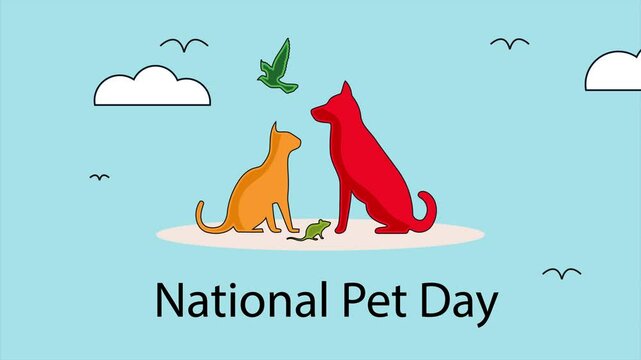 Cute Cartoon Cat, Dog, and Bird Animation for National Pet Day