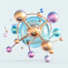 Abstract Pastel Molecular Structure 3D Render of Glossy Spheres and Metallic Bonds With Pastel