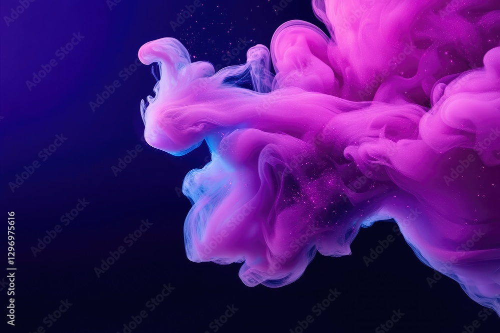 Poster pink and blue ink mixing together creating abstract shapes
